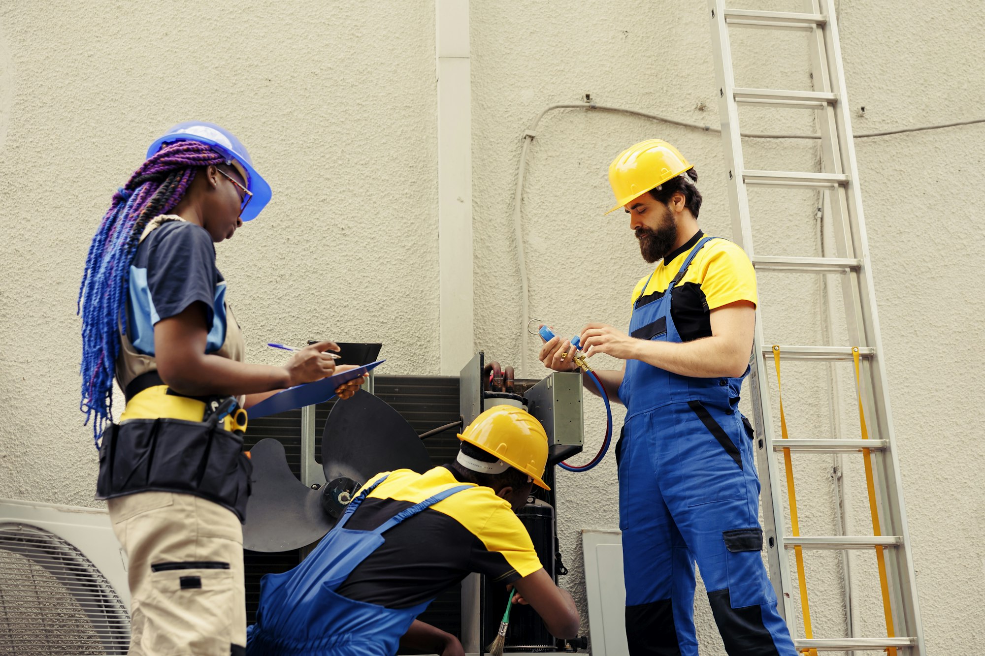 Diverse team mend defective hvac system